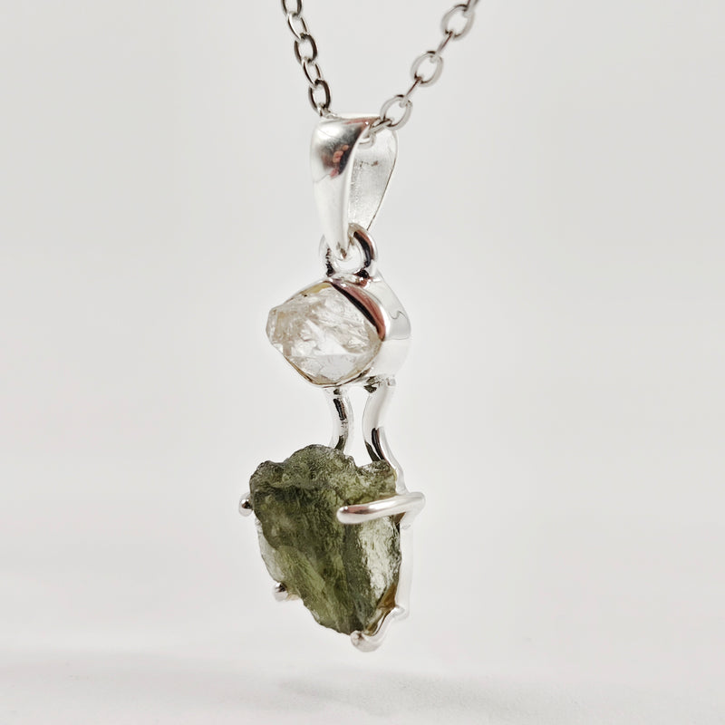 Cosmic Duo Pendant (Herkimer Diamond Quartz x Moldavite)