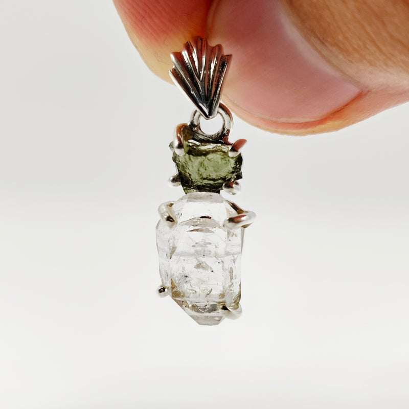 Cosmic Duo Pendant (Herkimer Diamond Quartz x Moldavite)