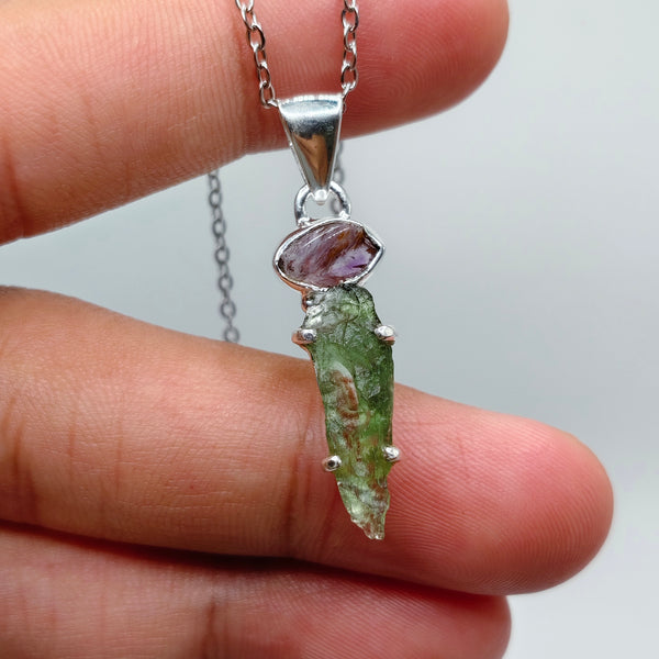 Cacoxenite x Moldavite Pendant