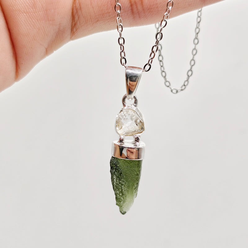 Cosmic Duo Pendant (Herkimer Diamond Quartz x Moldavite)