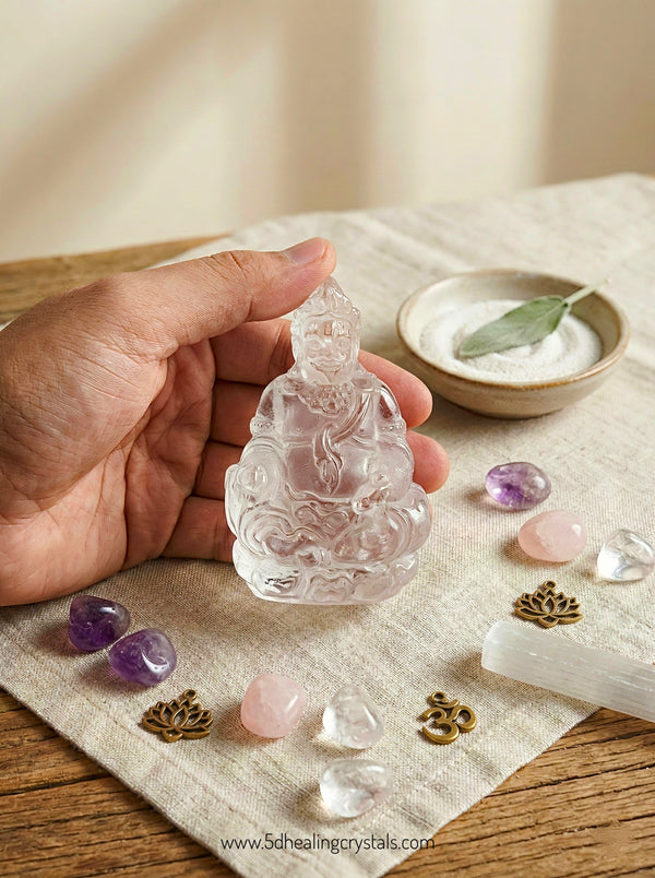 Yellow Dzambhala God carved in Clear Quartz