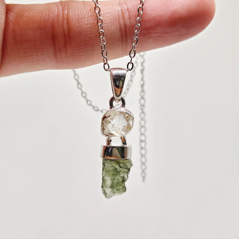 Cosmic Duo Pendant (Herkimer Diamond Quartz x Moldavite)