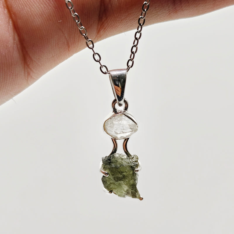 Cosmic Duo Pendant (Herkimer Diamond Quartz x Moldavite)
