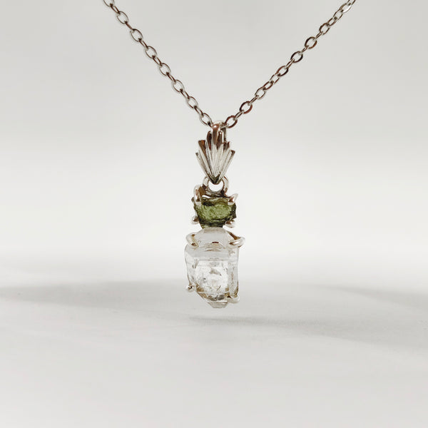 Cosmic Duo Pendant (Herkimer Diamond Quartz x Moldavite)