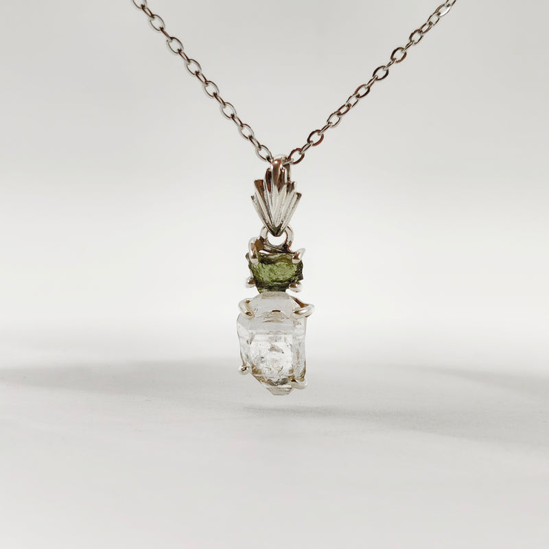 Cosmic Duo Pendant (Herkimer Diamond Quartz x Moldavite)
