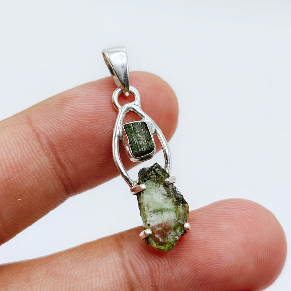 Green Tourmaline x Moldavite Pendant
