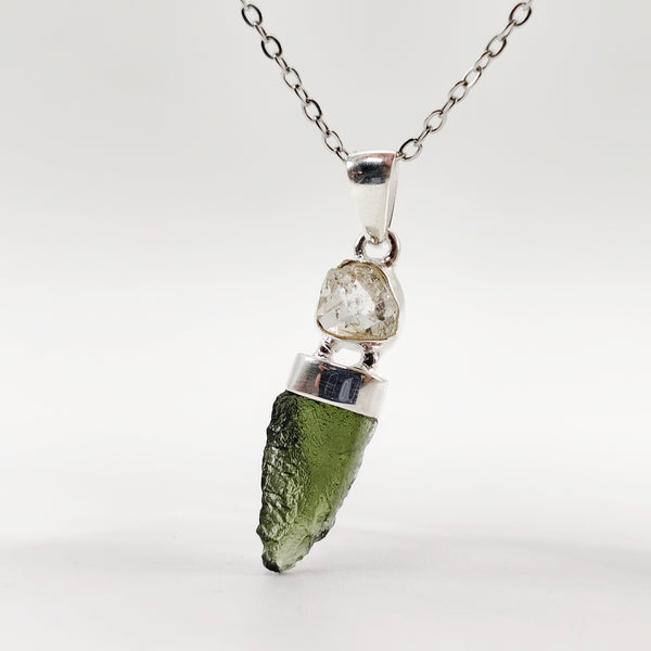 Cosmic Duo Pendant (Herkimer Diamond Quartz x Moldavite)