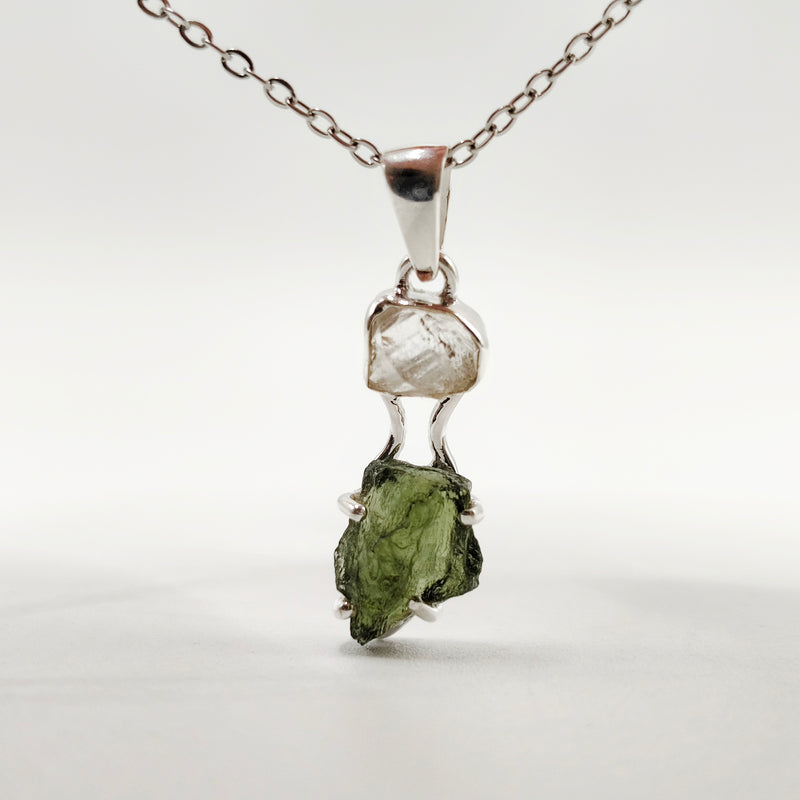 Cosmic Duo Pendant (Herkimer Diamond Quartz x Moldavite)