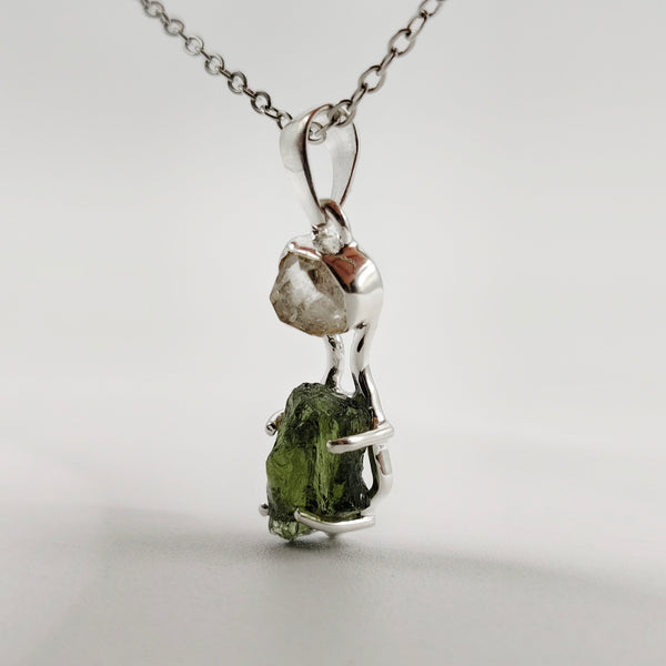 Cosmic Duo Pendant (Herkimer Diamond Quartz x Moldavite)