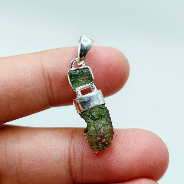 Green Tourmaline x Moldavite Pendant