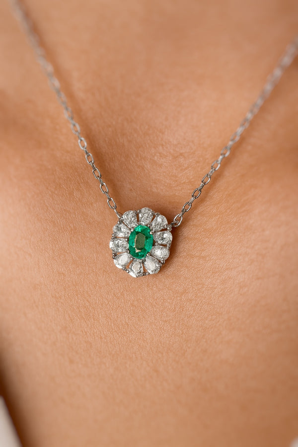 Zambian Emerald and White Topaz Pendant