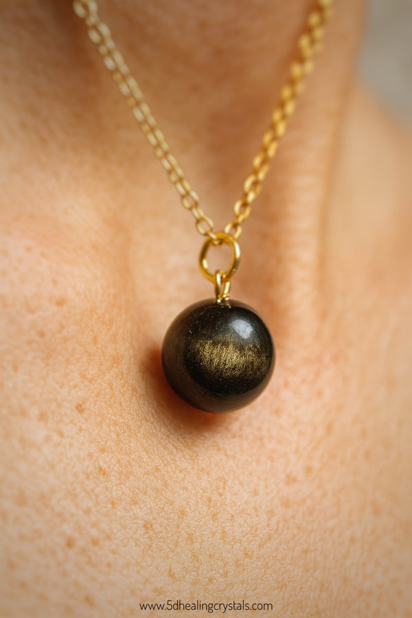 Gold Sheen Obsidian Sphere Pendant