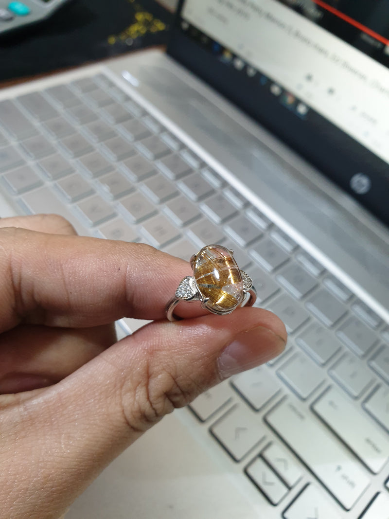 Golden rutilated quartz ring adjustable