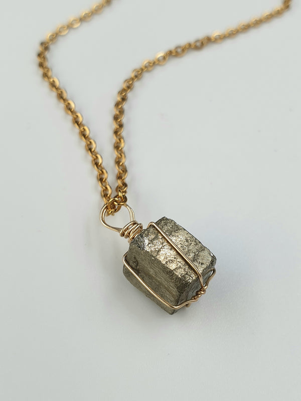 Pyrite Cube Pendant with Necklace