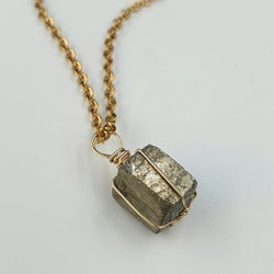 Pyrite Cube Pendant with Necklace