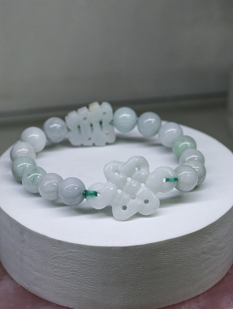 Double Happiness Burmese Jade
with Mystic Knot
 10mm