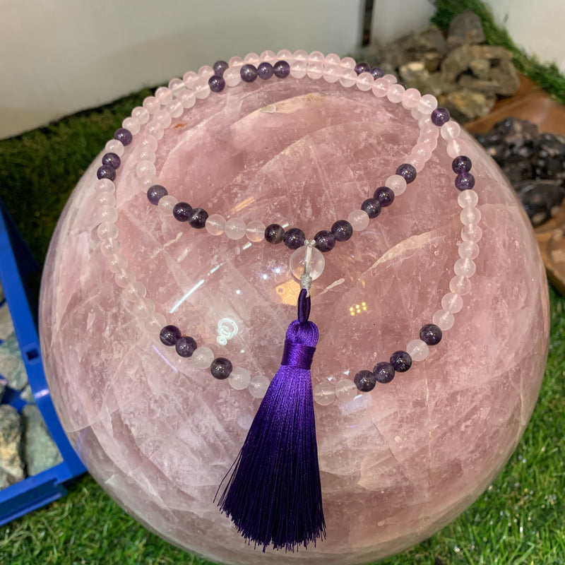 Rose Quartz & Amethyst 108 Prayer Mala