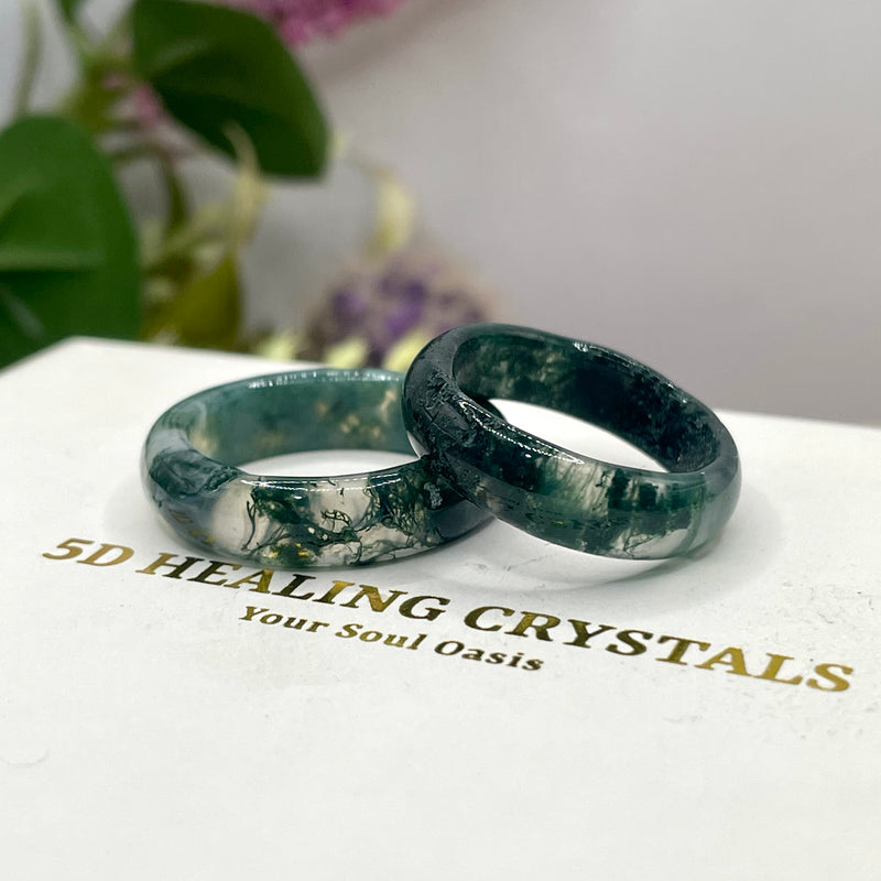 Moss Agate Ring 5D Healing Crystals
