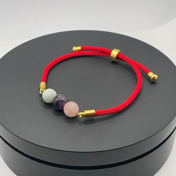 Jade, Amethyst, Rose Quartz Red String 5D Evo Bracelet