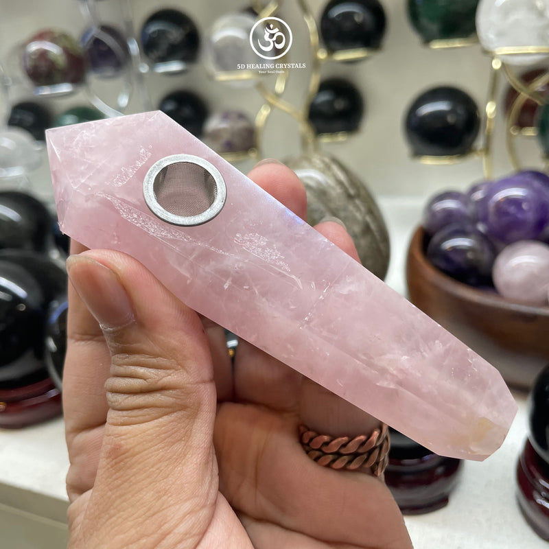 Rose Quartz Crystal Pipe