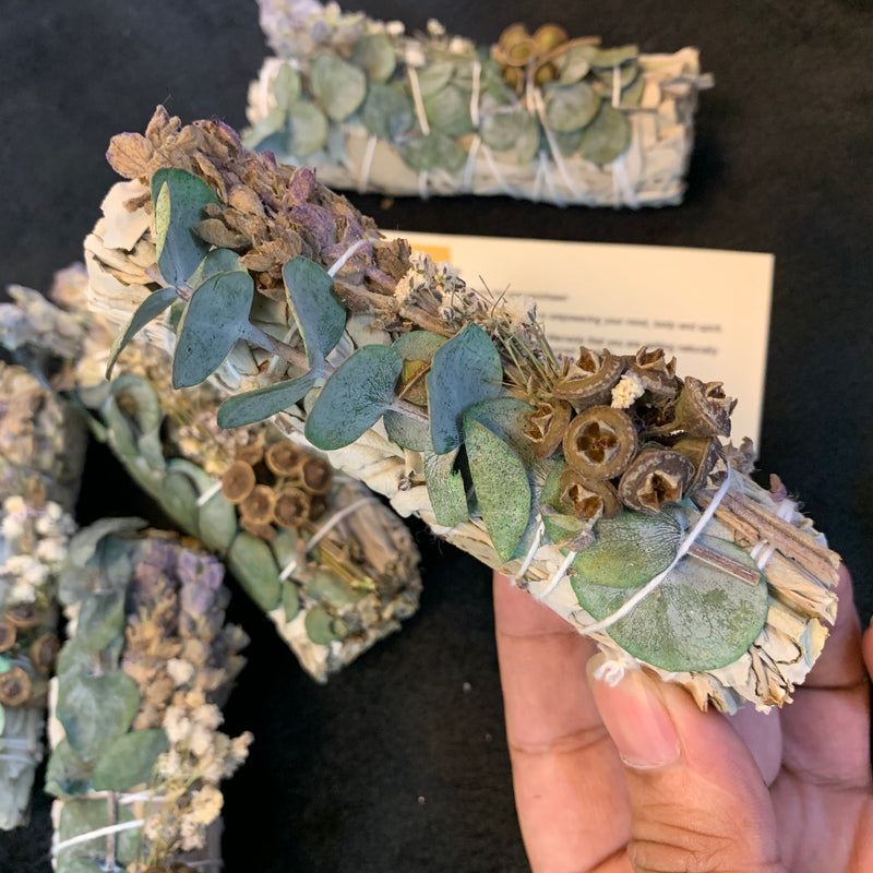 White sage, lavender and eucalyptus smudge