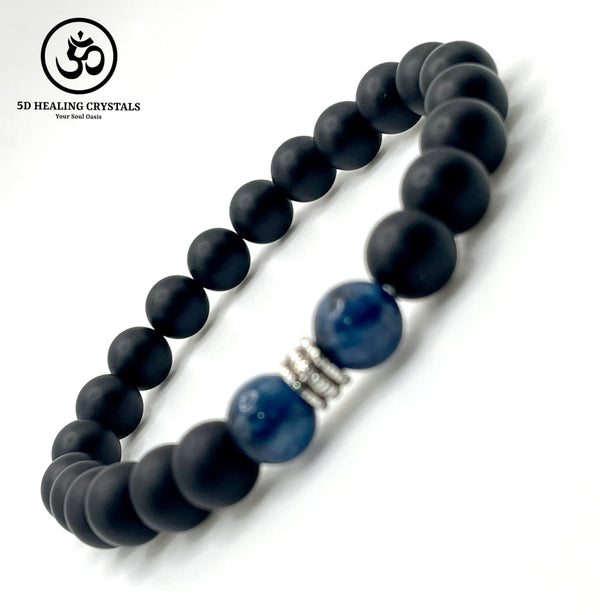 Matte Onyx And Blue Kyanite Bracelet