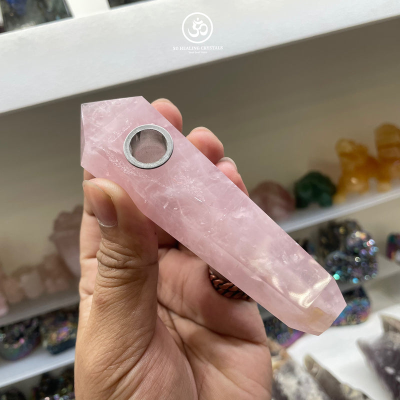 Rose Quartz Crystal Pipe