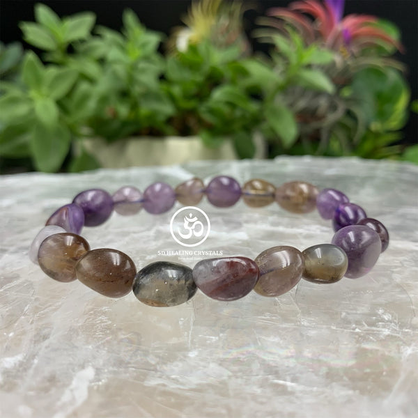 Amethyst with Cacoxenite Pebble Type Bracelet